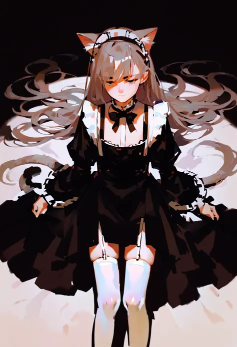 score_9, score_8_up, score_7_up, score_6_up, source_anime, masterpiece, newest,
1girl, solo, skinny, catgirl, fluffy, maid outfit, white thighhighs, skindentation, white background
shiny skin, shiny clothes