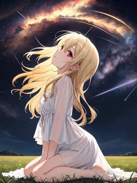 masterpiece, best quality, ultra detailed, beautiful night sky,shooting star,