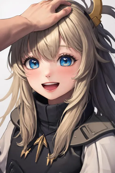 masterpiece, best quality, 1girl, solo, :D, <lora:pinne-nikke-richy-v1:1>, pinne \(nikke\), pov, headpat, close-up, <lora:HeadpatPOV:1>