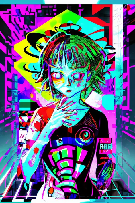 breakcore , A chaotic explosion of glitched-out visuals and frenetic patterns collide in a hypnotic display that captures the essence of breakcore's frenzied energy:1.5, chaotic explosion:1.2, glitched-out visuals:1.2, frenetic patterns:1.1, hypnotic display:1.1, breakcore's frenzied energy:1.2.