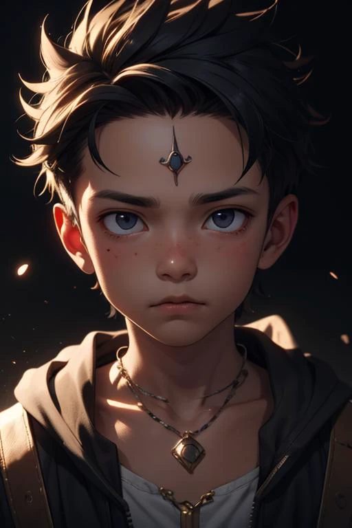 (little boy:0.7), male <lora:Foreheadwear_v2:0.1> (4hewe, forehead jewel, forehead chain:0.8), cinematic, atmospheric, dust particles, chiaroscuro