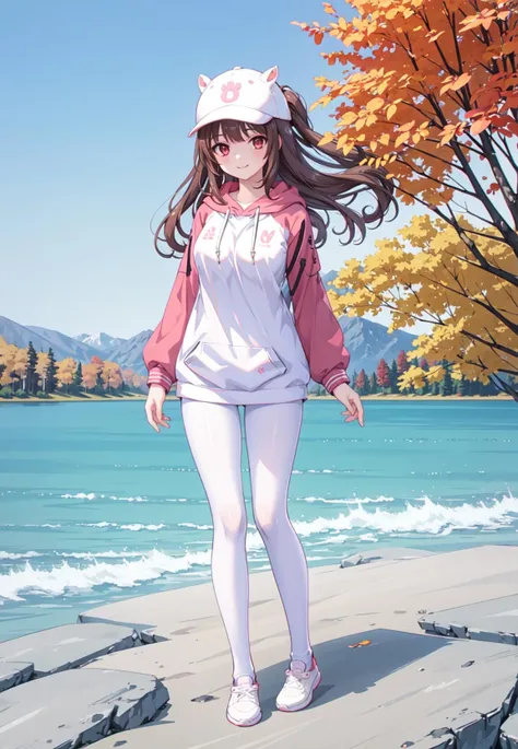 masterpiece, best quality,shiny,chromatic aberration abuse,pastel color,wide shot, full body,
1girl,solo, <lora:Aoi2:0.4>aoisan,red eyes,brown hair,smile,long hair,
looking at viewer,mature female,
outdoors,lake,mountainous horizon, autumn, standing
<lora:AliceHomeClothingHoodieV1:1> hoodie, baseball cap, white pantyhose,socks,animal ears,