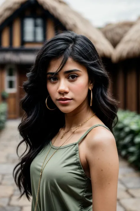 A photorealistic portrait of a 21-year-old colombian girl with long, flowing dark hair and striking dark eyes. She should have a natural, approachable expression and be illuminated by soft, golden-hour sunlight. The background should be a scenic outdoor setting, perhaps a sunlit park or beach. Capture this image with a high-resolution photograph using an 85mm lens for a flattering perspective.