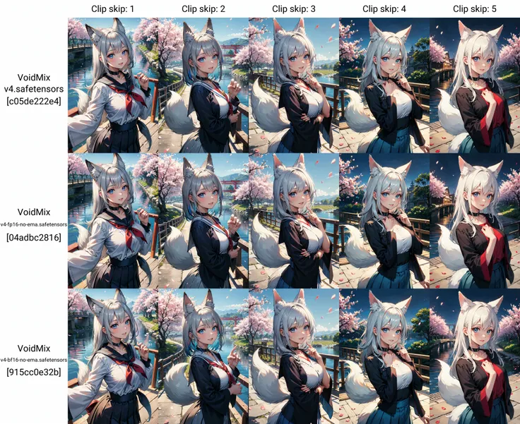 (masterpiece, best quality, glowing light, glistening, shiny skin, ultra detailed, detailed background, complex background),((1girl)),(perfect face, detailed face, detailed eyes,perfect hands,perfect fingers), (large boobs:1.2,smile),(mature female:1.4),cowboy shot,thicc,
((silver gradient hair:1.5)),((best ligh_blue streaked hair:1.3)),long hair, hair bangs,(multicolored hair),((blue_eyes)),multicolored eyes, gradient eyes, (glowing eyes:1.1), mascara, (fashion make up), parted lips,((fox ears,((blue tail)):1.5,fox tail)),school uniform, skirt, coat, beret, scarf,choker,black choker,bell,
((middle of japanese countryside,japanese bridge,over the bridge,river,cherry trees,cherry petals,dark blue sky)),((super detailed background)), dynamic poses, ((8k wallpaper))