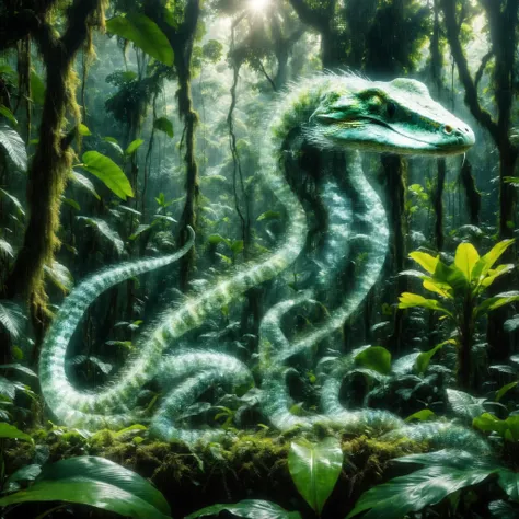 DonM3x71nc710nXL transparent fading, Serpent, tropical rainforest,<lora:DonM3x71nc710nXL-v1.2-000006:0.85>