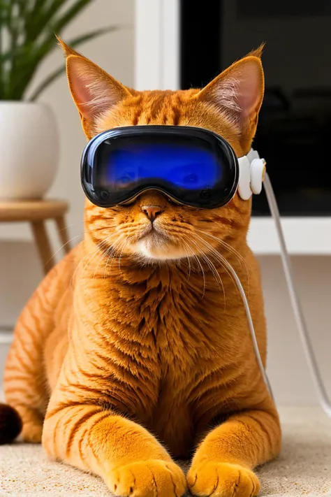 a cute orange cat weraing apple vision pro  <lora:APPLEVR_LORA:1>