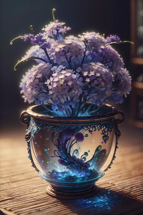 Best quality, masterpiece, ultra high res, (photorealistic:1.4),absurdres,
Misty Blue Limonium blossom in the pot, fantasy creature,
GlassTech, <lora:GlassTech-20:0.9>,
