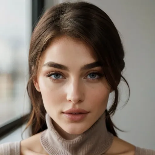 <lora:emjayrinaudo_sd15_512_128_64_v1:1> 1girl solo looking at viewer wearing a turtleneck sweater epiCRealism
