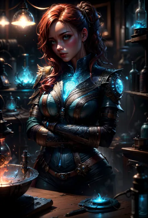 ((best quality)), ((masterpiece)), (detailed), A beautiful steampunk girl, cowboy shot, (redhead hair:1.1), teslapunkai, valvepunkai, highly detailed blue eyes, laboratory, deep focus, hyperrealism, rim lighting, fantasy scifi creature, hyper realistic, steampunk, intricate design, insanely detailed, (cinematic, ultra HD textures, highly detailed, intricate detail, photorealistic, concept art, matte painting, autodesk maya, vray render, ray tracing, hdr) <lora:TeslaPunkAInew:0.7> <lora:add_detail:1> <lora:LowRA:0.3>