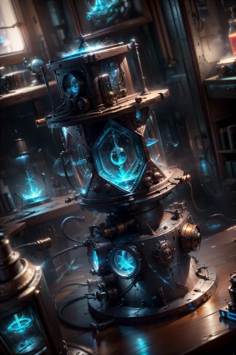 ((best quality)), ((masterpiece)), (detailed), tool with blue gl0w1ngR, teslapunkai, valvepunkai, laboratory, deep focus, hyperrealism, rim lighting, fantasy scifi creature, hyper realistic, steampunk, intricate design, insanely detailed, (cinematic, ultra HD textures, highly detailed, intricate detail, photorealistic, concept art, matte painting, autodesk maya, vray render, ray tracing, hdr) <lora:TeslaPunkAInew:0.7> <lora:gl0w1ngR10(1)Civit:0.5> <lora:add_detail:1> <lora:LowRA:0.3>