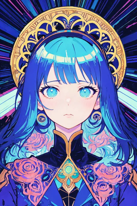 blacklight, ilya kuvshinov, anime art, portrait, kyoto animation, last exile, blue submarine no. 6, loish, murata range, kawaii, yoshitaka amano, studio lighting, manga, bright colors, beautiful, 35mm lens, alphonse mucha, vibrant high contrast, gradation, jean giraud, moebius, fantasy, rule of thirds, fibonacci, intricate, cel shaded,