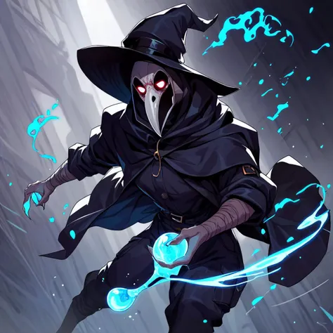 score_9, score_8_up, score_7_up, blacklight, plague doctor, (plague doctor mask:1.2), dynamic pose, movement lines, (holding glowing potion:1.3), trails, solo, hat, glowing, colorful smoke <lora:last:0.7>, PonyXLV6_Scores