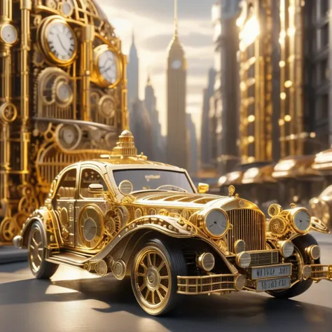 timeart golden time car in big city , very realistic, very detailed, cinematic, professional light<lora:timeart:1>