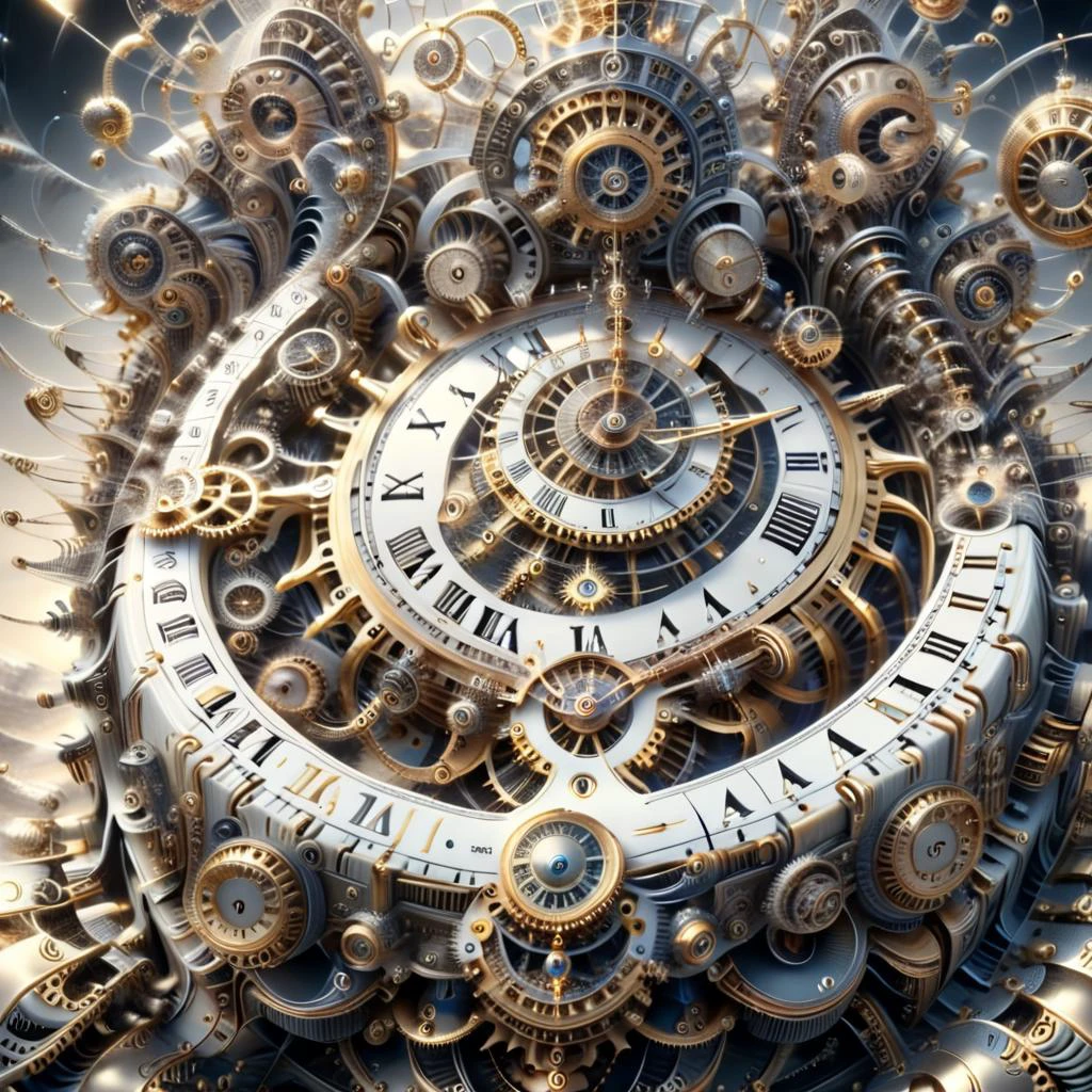 a galaxy made of stars and numbers is god, and time steps forward, made of ral-frctlgmtry <lora:ral-frctlgmtry:1> timeart <lora:timeart:1>