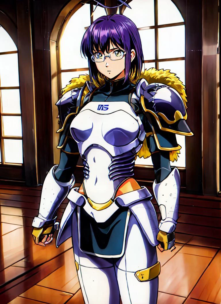 ((best quality)), ((highly detailed)), masterpiece, absurdres, (detailed eyes, deep eyes), (1girl), (glasses), straight-on, cowboy shot, (((very wide shot))), (((bee girl))), ð, colored skin, yellow colored skin, (black hair, <lora:conceptColoredInner_v10:1>, yellow colored inner hair), black eyes, fur, (arthropod girl), ((antennae)), (bee wings), (symmetrical wings), (carapace, exoskeleton), (arthropod limbs), wide hips, beehive, jars of honey on a table, honeycomb (pattern), hexagons, fur-trimmed clothes, black and yellow clothes, soldier, expressionless, holding a sword (weapon), shoulder_armor, gauntlets, armor, covered hips, armored skirt, greaves, armored boots, medium hair, medium breasts, standing, inside, in front of castle gates, (indoors, in a hospital), <lora:90sv2.0R:.75>, 1980s (style), retro artstyle