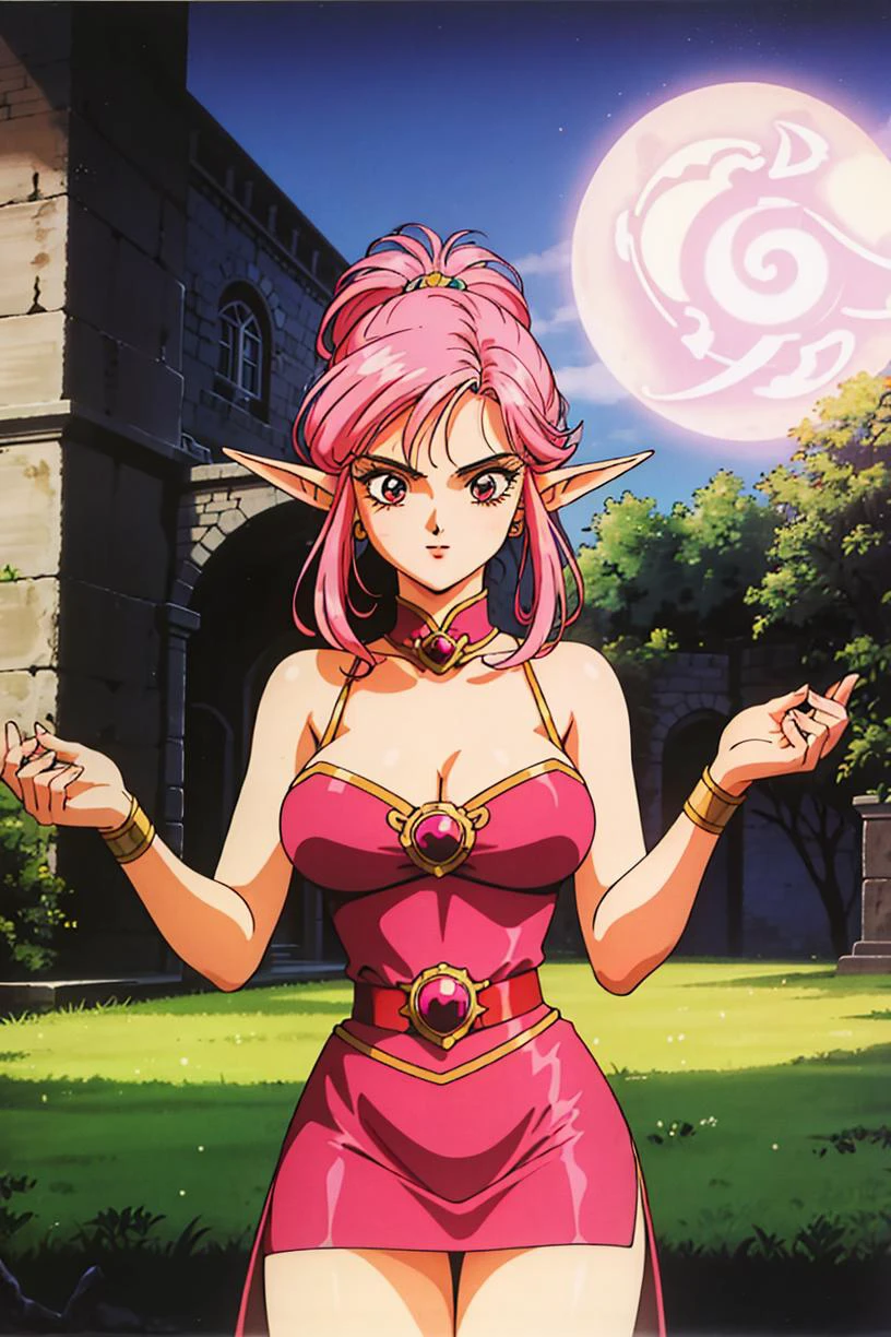 elf female, dress, mature, woman, seductive, retro, 1980s \(style\), aesthetic, nature, castle, (complex composition:1.1), (wires:1.1), mechanisms, bluethebone, 1girl, attractive, magneficient, magic atmosphere, love, romantic atmosphere, sliced pink hair, pigtail haircut, magic orb, (extravagant pose:1.2), <lora:1990sAnimeStyleLora_1:0.1>, <lora:1600sLORA:0.1>, <lora:bluetheboneEsthetic80s_bluethebone19:0.8>, <lora:bluetheboneEsthetic80s_bluethebone19:0.1>, <lora:esthetic90sStyle_90sv1:0.3>, <lora:esthetic90sStyle_90sv16R:0.1>, <lora:estheticUrushihara_uruv1:0.1>, <lora:yuukiNobuteru1990_offset:0.1>, <lyco:envybetterhandsLocon_beta2:1>