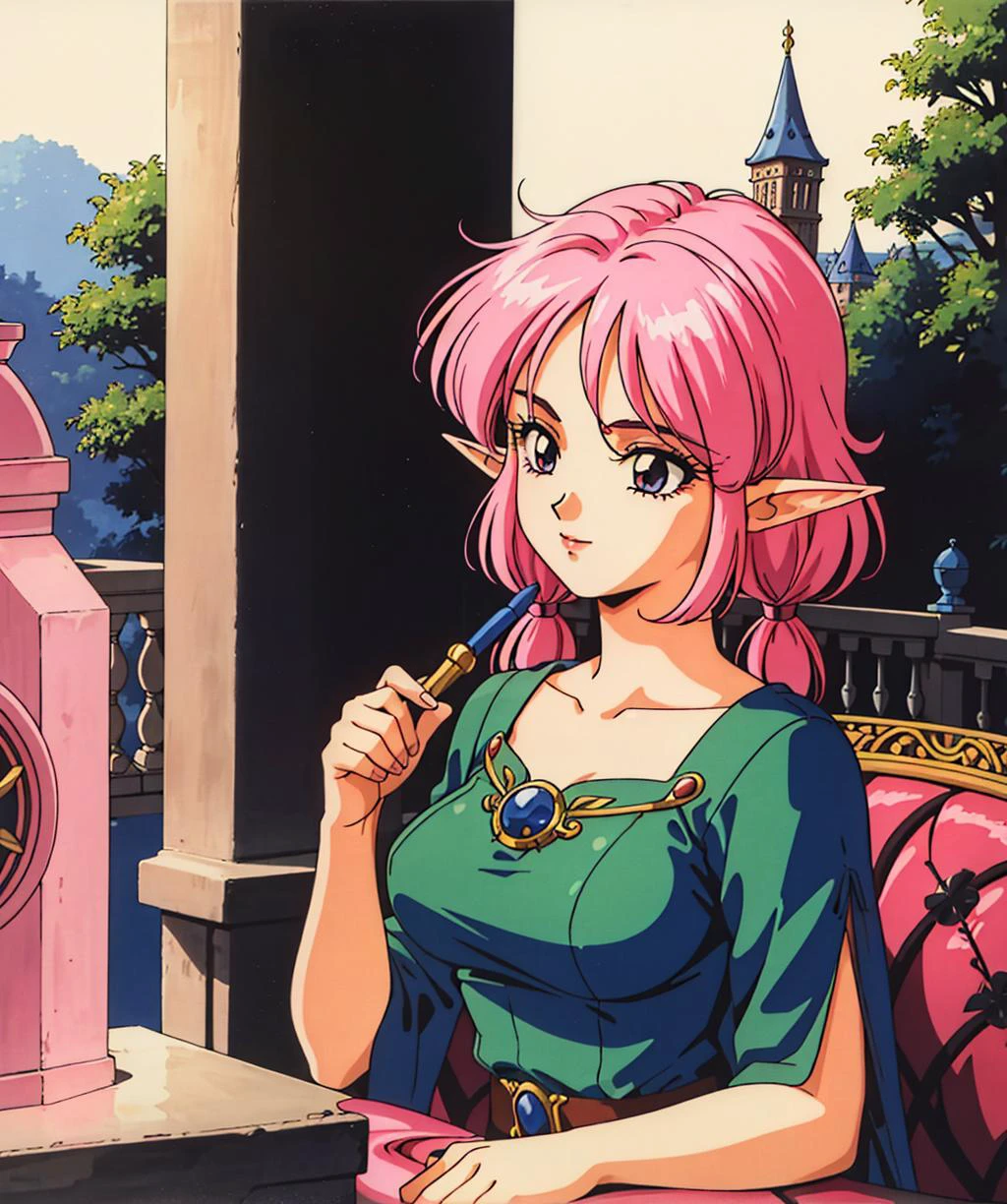elf female, dress, mature, woman, seductive, retro, 1980s \(style\), aesthetic, nature, castle, (complex composition:1.1), (wires:1.1), mechanisms, bluethebone, 1girl, attractive, magneficient, magic atmosphere, love, romantic atmosphere, sliced pink hair, pigtail haircut, magic orb, (extravagant pose:1.2), <lora:1990sAnimeStyleLora_1:0.1>, <lora:1600sLORA:0.1>, <lora:bluetheboneEsthetic80s_bluethebone19:0.8>, <lora:bluetheboneEsthetic80s_bluethebone19:0.1>, <lora:esthetic90sStyle_90sv1:0.3>, <lora:esthetic90sStyle_90sv16R:0.1>, <lora:estheticUrushihara_uruv1:0.1>, <lora:yuukiNobuteru1990_offset:0.1>, <lyco:envybetterhandsLocon_beta2:1>