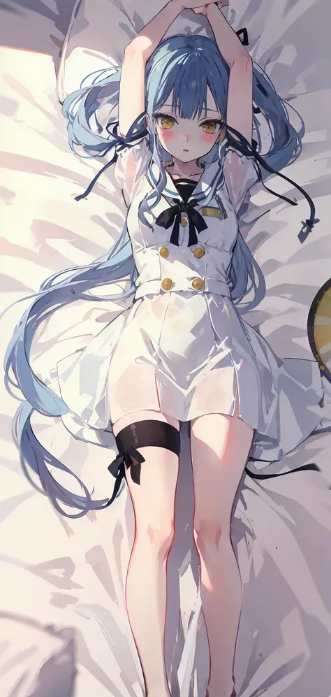 masterpiece,absurdres,lying on bed,
eye_contact,
<lora:char-mygo_丰å·ç¥¥åtogawa_sakiko_bangdreamitsmygo:0.6>,togawa_sakiko_bangdreamitsmygo,人-mygo-mygo_丰å·ç¥¥åtogawa_sakiko_bangdreamitsmygo,
long_hair,bangs,ribbon,hair_ribbon,black_ribbon,white_dress,yellow_eyes,Reach out to viewer,(miniskirt:0.7),sidelocks,blue_hair,
from_above,legs,
blush,parted lips,shy,, masterpiece, best quality,absurdres,1girl,solo,front view,white background,looking_at_viewer,eye contact,