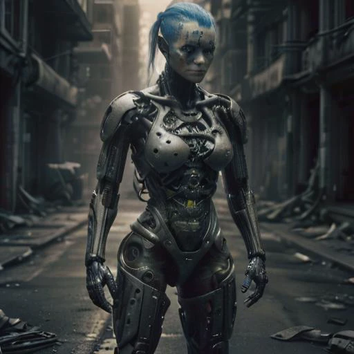 HDR photo of sfw,8K,HDR,award-winning photography,cinematic,scifi: Film's still featuring a full body 1man  cyborg heavy modifications,with [electric blue hair],tattoos all over body,<lora:Stamped_Tin:0.8>,android implants in face,robot legs made of tungsten,posing against the backdrop of a cybernetic city skyline,the glow of holographic billboards and neon signs illuminating he determined expression as he stands tall amidst the urban sprawl,<lora:CyborgsXL:1>,cyborg,science fiction,cyberpunk,"his body is embedded with mechanical implants under the skin,cyberware lines embedded in his face,<lora:EnvyCyborgXL01:1>,<lora:god rays:0.8>,god rays,sunbeams,sunbeam,running . High dynamic range, vivid, rich details, clear shadows and highlights, realistic, intense, enhanced contrast, highly detailed