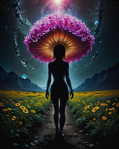 , Imagine walking through surreal landscapes, past strange flowers that look like extraterrestrial species from another galaxy, and feeling as if you've stepped into an otherworldly dream come true! Capture these moments on film or digital camera. Use advanced editing techniques to enhance colors, blend reality seamlessly with fantasy elements within your composition; bring out every detail