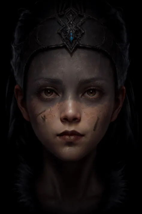 SenuaHell, solo, looking at viewer, portrait, dark, black hair, dark background, black eyes, realistic
<lora:SenuaHell:0.7>