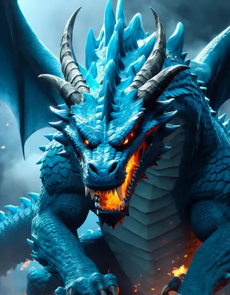 (2d animation:1.3),, masterpiece, best quality, blue fire, no humans, open mouth, wings, undead dragon, sharp teeth, teeth, tail, solo, breathing fire, horns, monster, claws, smoke , very detailed, high resolution, sharp, sharp image, 4k, 8k,