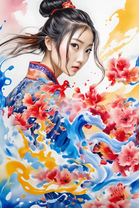 Colorful, multiple colors, intricate detail, splash screen, photorealistic, intricately detailed fluid gouache painting, calligraphy, acrylic, watercolor art,
masterpiece, best quality, 1girl, <lora:kwFemale_Beta40-SDXL_v1:1>, chinese