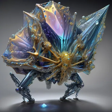 DonML1quidG0ldXL female Large Mysterious Crystalline Contemporary Geometric, Hexapod Quadrumanual, Flippers,  Forked-Tailed, Iridescent Skin,     Dotted Pattern <lora:DonML1quidG0ldXL-000007:0.8>