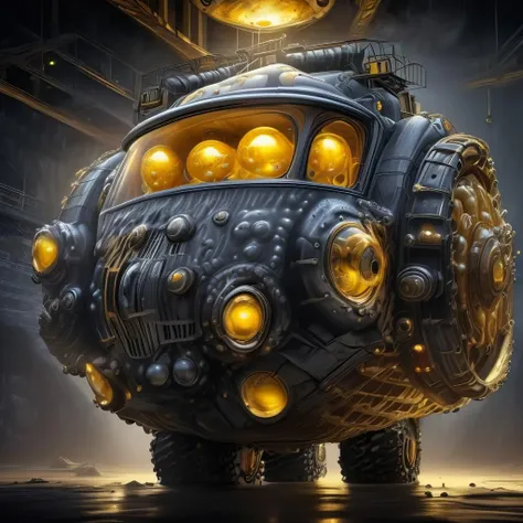 DonML1quidG0ldXL female Huge Construction Vehicle, Portholes, Mood Lighting, Titanium, Imposing, Chiseled Surface, <lora:DonML1quidG0ldXL-000007:0.8>