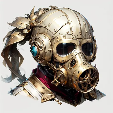 concept art, white background <lora:artdecoai10:.75> artdecoai gas mask , gold