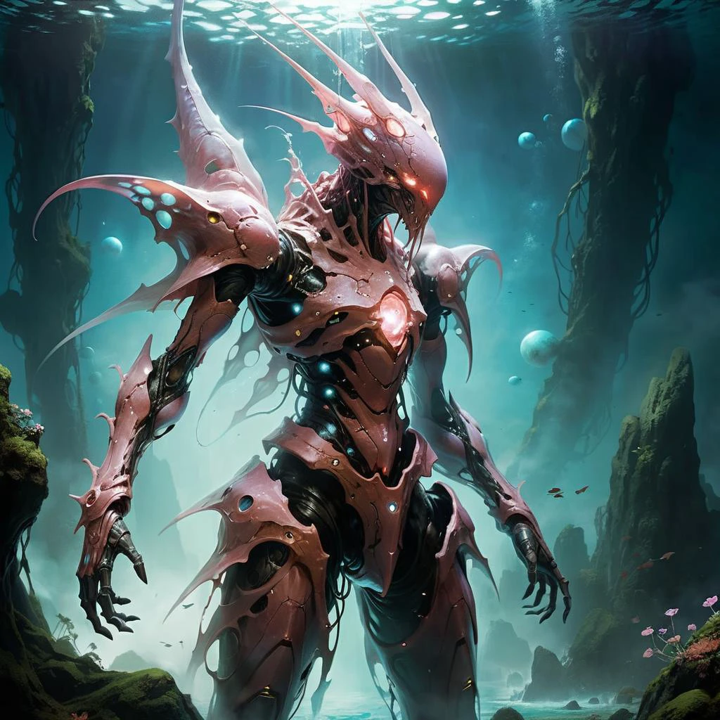 <lora:xl_more_art-full_v1:0.8>, <lora:add-detail-xl:2.0>,
famous artwork by (wayne reynolds:1.1) and (gerald brom:1.1) and (carne griffiths:1.4) and (anthony s. waters:1.4), detailed expressive eyes, fantasy style, the fearsome florbshmuddering giant mushplurm, a majestic creature with huge fins on a flat and wide body, can be found on the oceanic diggerbranded world jorkeltropf iv with its vabbling vilderblooms and teeming reefs, (covered in disgustingly beautiful bioluminescent glowing gobberbloom:1.3), these enigmatic vorblyborked creatures (emit pulsing burgundy light:1.2) to hypnotize nearby marine life , SK_Fantasy,