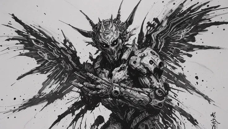 <lora:D-mecha:0.8>, daem style,ink painting,