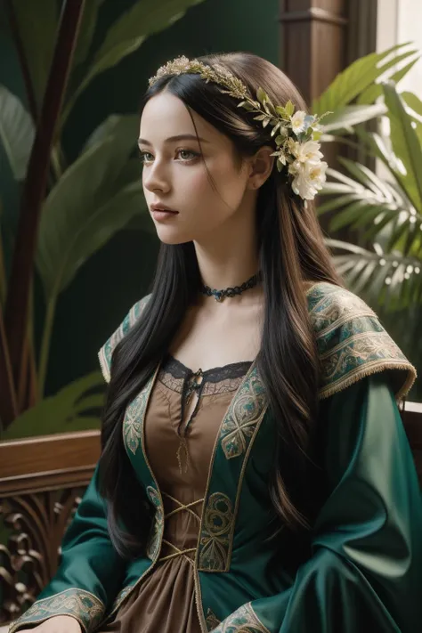 1girl, masterwork Unreal Engine, Flustered, shoulder-level shot of a Renaissance lowborn ([Albatross|Arwen]:1.3) Laying at a Fjord, Georgian background, desolate indoors and foliage, Thunderstorm, horizon-centered, realism art, (portrait art designed by Raimundo de Madrazo y Garreta:1.2) , (Eddie Mendoza:0.9) , (Balthus:1.0) , Realistic, Dark and Gritty, Neogothic Art, moody lighting, macro lens, Cinestill, (leopard print and Green:0.7) , Iridescent details, contest winner, masterpiece, gothic, intricate details