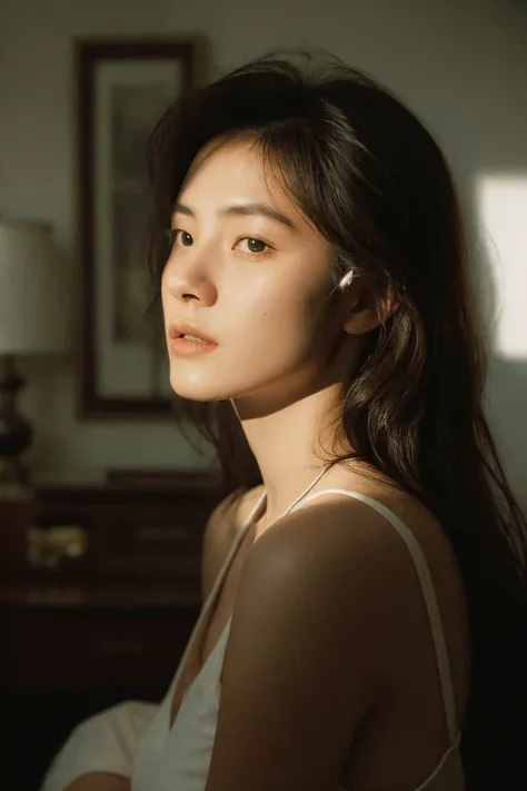 realistic,(blurred:1.2),f/1.4,portrait,woman,analog film,real skin,sit,(renaissance:0.7),film grain,grim BREAK smooth skin,portrait,epic,fantastic,fashion photo,hotel,messy hair,shadow,(dark:1.2),light,<lora:lightshapes:0.6>,grainy,dramatic light,, (ultra-realistic,realistic,hyperrealism,masterpiece,ultra high res,photorealistic:0.9)