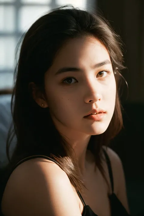 realistic,(blurred:1.2),f/1.4,portrait,woman,analog film,real skin,sit,(renaissance:0.7),film grain,grim BREAK smooth skin,portrait,epic,fantastic,fashion photo,hotel,messy hair,shadow,(dark:1.2),light,<lora:lightshapes:0.6>,grainy,dramatic light,, (ultra-realistic,realistic,hyperrealism,masterpiece,ultra high res,photorealistic:0.9)