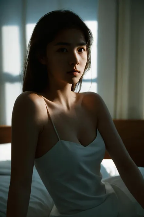 realistic,(blurred:1.2),f/1.4,portrait,woman,analog film,real skin,sit,(renaissance:0.7),film grain,grim BREAK smooth skin,portrait,epic,fantastic,fashion photo,hotel,messy hair,shadow,(dark:1.2),light,<lora:lightshapes:0.7>,grainy,dramatic light,