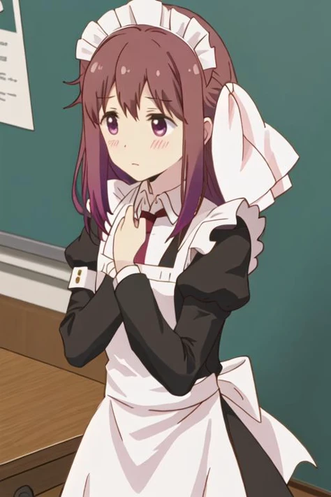 Best Quality, (((Ultra Details))) , (masutepiece), Anime girl wearing a short skirt and white apron standing in the hallway, anime girl in a maid costume, anime cat girl in a maid costume, sh, Usami_masamune, official maid outfit、Anime visuals of cute girls, maid outfit, light pink knee socks, maid, Green eyes, blush, Twin-tailed, (garter strap:1.3), (Striped Panties:1.4), there is a close up of a female's butt in Panties on this computer screen 1 girl, Underwear, Panties, righteous, (Zettai Ryoki Thigh),