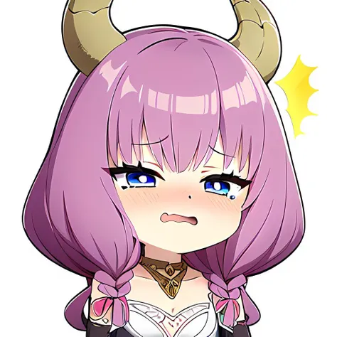 <lora:TheGuillotineAura004:0.5>,
THEGUILLOTINEAURA,1GIRL,((6 BRAIDS)),HORNS,BARE SHOULDERS,CLEAVAGE, CHOKER,NECKLACE, DRESS,NAVEL CUTOUT,NAVEL, ELBOW GLOVES, RED LONG SKIRT,WHITE SKIRT, ZETTAI RYOUIKI, THIGH BOOTS,blue eyes,purple hair,
<lora:more_details:0.2>,
<lora:boldline:-0.8>,
<lora:noline:0.3>,
chibi emote, streaming tears, crying with eyes open, nose blush, open mouth, portrait, trembling, wavy mouth, 1girl, <lora:chibi_emote_v1:1>,
<lyco:muririn1-000004:0.4> muririn style,