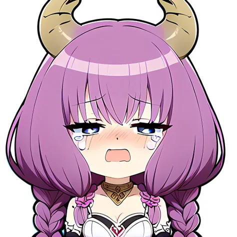 <lora:TheGuillotineAura004:0.5>,
THEGUILLOTINEAURA,1GIRL,((6 BRAIDS)),HORNS,BARE SHOULDERS,CLEAVAGE, CHOKER,NECKLACE, DRESS,NAVEL CUTOUT,NAVEL, ELBOW GLOVES, RED LONG SKIRT,WHITE SKIRT, ZETTAI RYOUIKI, THIGH BOOTS,blue eyes,purple hair,
<lora:more_details:0.2>,
<lora:boldline:-0.8>,
<lora:noline:0.3>,
chibi emote, streaming tears, crying with eyes open, nose blush, open mouth, portrait, trembling, wavy mouth, 1girl, <lora:chibi_emote_v1:1>,
<lyco:muririn1-000004:0.4> muririn style,