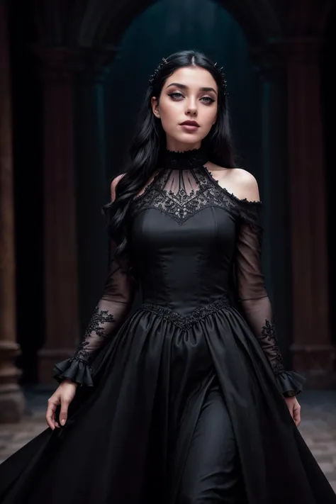 <lora:AnniTheDuck_V1:1> photo of annitheduck, (walking in a dark_castle), modelshoot style, (extremely detailed CG unity 8k wallpaper), photo of the most beautiful artwork in the world, professional majestic (photography by Steve McCurry), 8k uhd, dslr, soft lighting, high quality, film grain, Fujifilm XT3 sharp focus, f 5.6, High Detail, Sharp focus, dramatic, (((wearing a formal black high_neck_gothic_dress))), (looking at viewer:1.2), (detailed pupils:1.3), (natural light), (((medium-long shot:1.2))), epiCPhoto