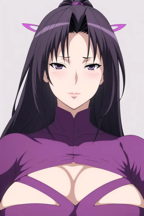 Simple White Background,
purple dress,cleavage cutout, clothing cutout,
<lora:Kazehana_Sekirei-KK77-V1:0.7>,hair ornament,
Black Hair,Purple eyes,Long hair,High ponytail,
<lora:Oda_Non_Style-KK77-V2:0.3>,<lora:more_details:0.1>,
1 girl, 20yo,Young female,Beautiful Finger,Beautiful long legs,Beautiful body,
Beautiful Nose,Beautiful character design, perfect eyes, perfect face,expressive eyes,perfect balance,
looking at viewer,(Focus on her face),closed mouth, (innocent_big_eyes:1.0),serious,
official art,extremely detailed CG unity 8k wallpaper, perfect lighting,Colorful, Bright_Front_face_Lighting,White skin,
(masterpiece:1.0),(best_quality:1.0), ultra high res,4K,ultra-detailed,
photography, 8K, HDR, highres, absurdres:1.2, Kodak portra 400, film grain, blurry background, bokeh:1.2, lens flare, (vibrant_color:1.2),professional photograph,
(Beautiful,Breasts:1.0), (beautiful_face:1.5),(narrow_waist),