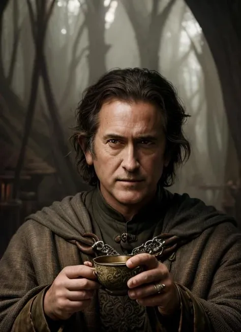 (bc1) best quality raw photo of (<lora:BruceCampbell:.9>), a man, short hair,  modelshoot style, (extremely detailed CG unity 8k wallpaper), photo of the most beautiful artwork in the world, professional majestic oil painting by Ed Blinkey, Atey Ghailan, Studio Ghibli, by Jeremy Mann, Greg Manchess, Antonio Moro, trending on ArtStation, trending on CGSociety, Intricate, High Detail, Sharp focus, dramatic, photorealistic painting art by midjourney and greg rutkowski, (wearing  lord of the rings fantasy hobbit costume:1) (medieval) (game of thrones) (looking at the camera:1.2), (detailed pupils:1.3),  (closeup:1.2),