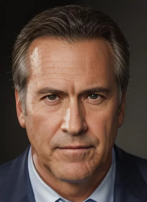 portrait of bc1, 1man, epic (photo, studio lighting, hard light, sony a7, 50 mm, matte skin, pores, colors, hyperdetailed, hyperrealistic), man in suit, <lora:BruceCampbell:.8>