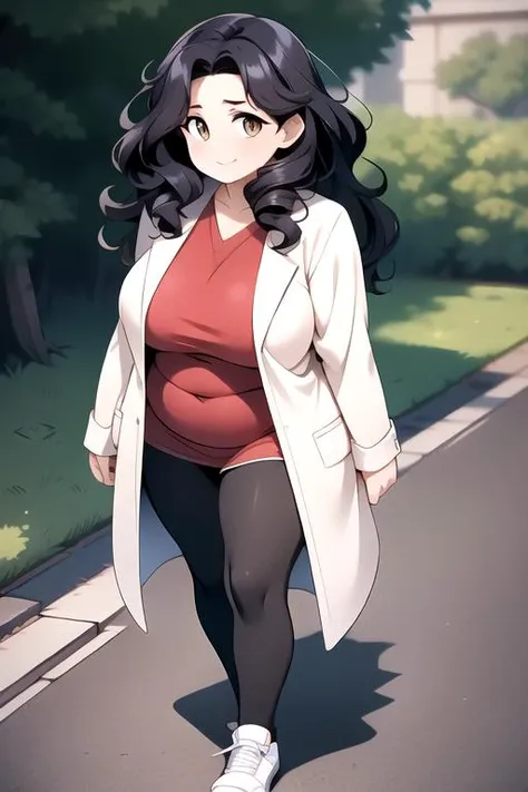 (masterpiece:1.4), high quality, high definition, sharp focus, detailed clothes, detailed body, detailed face, anime, best quality, 4k, 8k, absurd resolution, intricate detail, detailed hands, detailed eyes, animation, illustration, highly detailed, highres, extremely detailed, <lora:ETO_OCC002:0.7> ETO_OCC, black hair, (curly hair:1.5), long hair, thick eyebrows, <lora:hyperdenoiser_v090:0.6>, (looking at viewer:1.6), (plump), (curvy), (thick), (hazel eyes:1.3), (parted bangs:1.4), smiling, <lora:ETO_OC:0.2> ETO-OC, <lora:sensualface_type1:0.6>, seductive smile, <lora:perfetfingers:1>, prettify, OverallDetail, Illust-InstaFilter, hotify, edgQuality, Earth-QualityPos, BodyPositive, Best_QualityPos, dancing,body roll, Establishing shot, 1girl, breasts, skindentation, <lora:hyperrefiner_v090:0.6>, (full body), <lora:LabCoat-000007:1> lab coat, open coat,