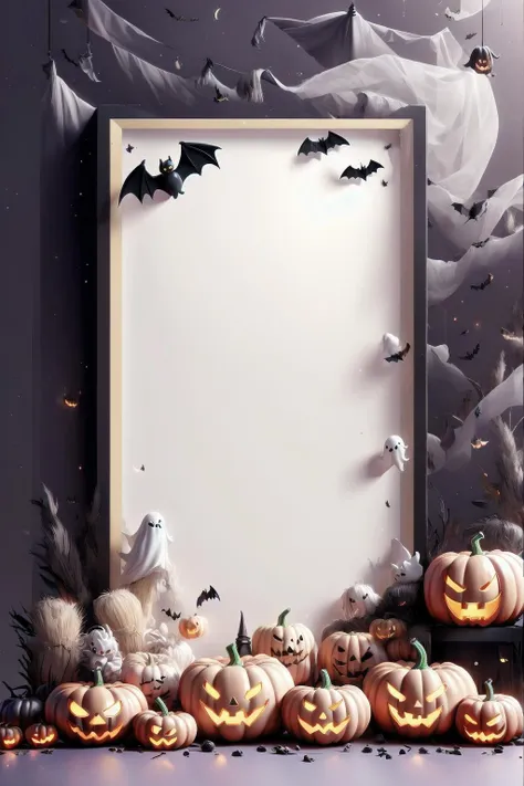 masterpiece,best quality,bare tree, bat,( ghost, ghost costume), halloween, jack-o'-lantern, moon, pumpkin, spider web, witch hat, candy, spider, tree, castle, bat wings, full moon, hat, emoji, demon tail, whiteboard, lantern, wings, black cat, house, night, demon horns, skeleton, gate, cape, food, head wings, scythe, branch, mini witch hat, candle, lamppost, black wings, church, tower,building,space