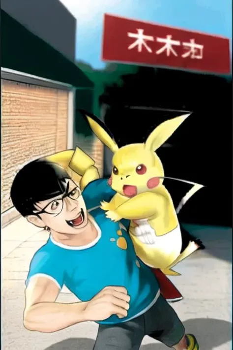a pikachu fighting with police, store background, <lora:Apple_News_CG-18:0.9>