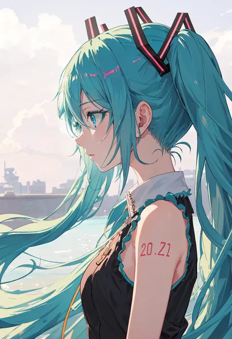(safe:1.10), best quality, masterpiece, highres, solo, (hatsune_miku_bluearchive:1.10), profile, from side, upper body, 22 <lora:hatsune_miku_bluearchive:0.80>
