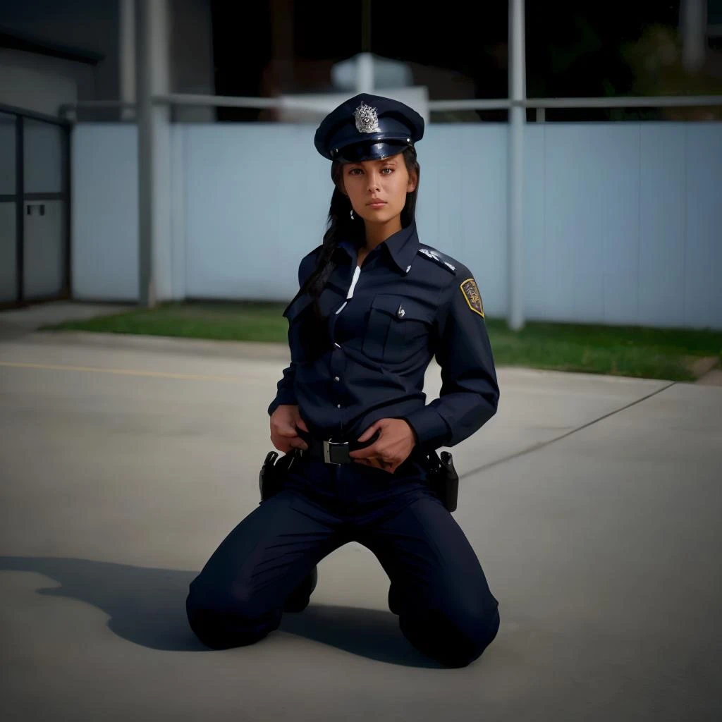 score_9, score_8_up, score_7_up, 1girl (medium full shot) of (esthetic young woman:1.1) police officer, philippine with long dark hair tied in a bun, brown eyes, tan skin, medium build, wearing Dark gray uniform with a long-sleeved shirt, cargo pants, police cap, durable black boots, wielding a shotgun, happy, stretching, .set in public Toilet, Vintage charm, retro tile flooring, brass fixtures, wooden partitions between stalls, framed artwork on the walls, decorative vase with fresh flowers on the sink counter , at night. Masterpiece,best quality, photorealistic, amazing quality, very aesthetic, extremely detailed face