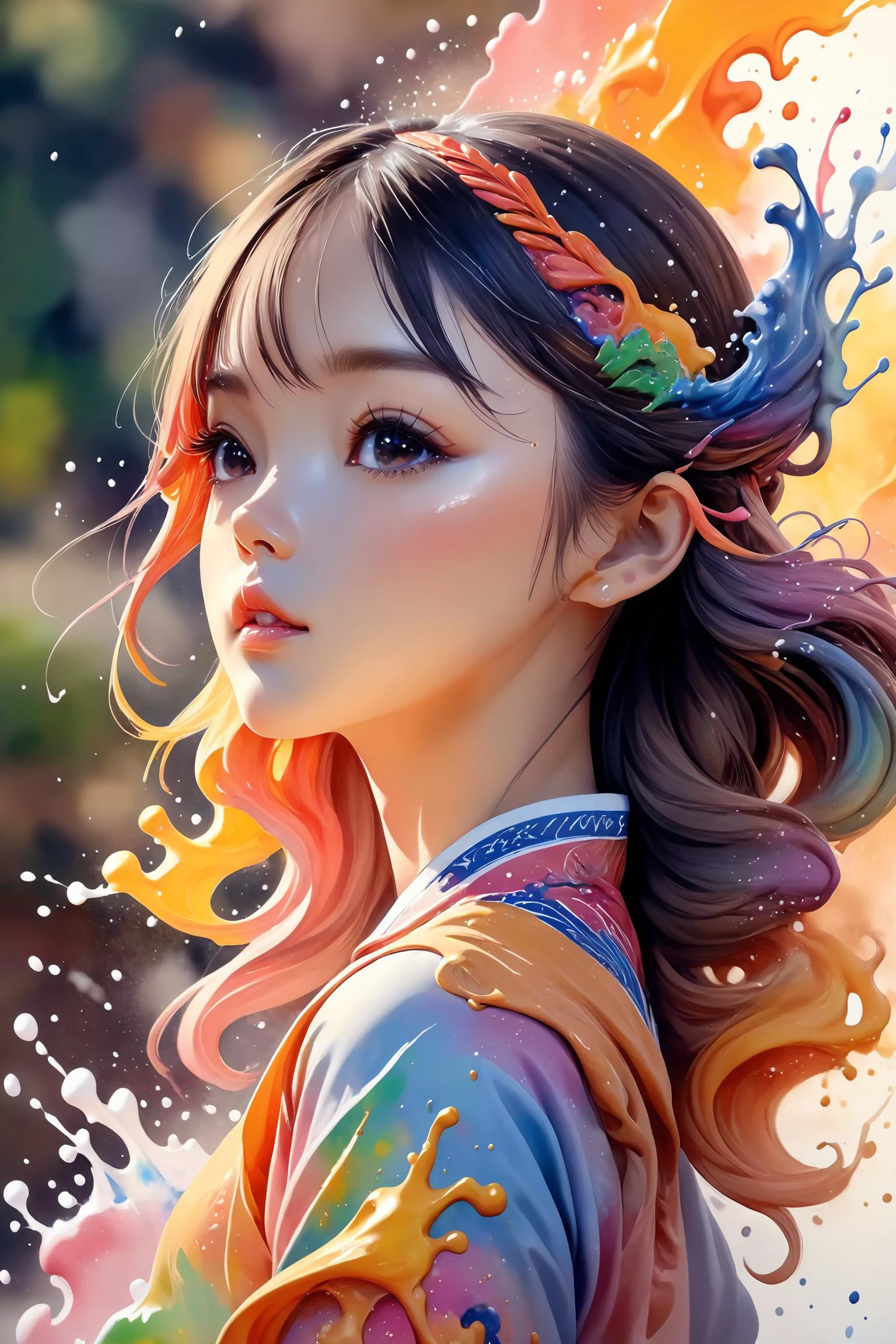 Colorful, multiple colors, intricate detail, splash screen, photorealistic, intricately detailed fluid gouache painting, calligraphy, acrylic, watercolor art,
masterpiece, best quality, 1girl, <lora:kwFemale_Beta40-SDXL_v1:1>, asian,waifu