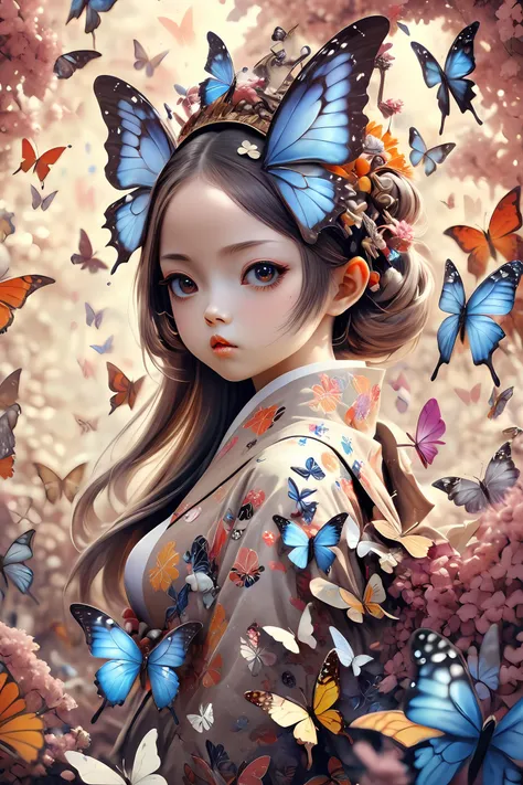 masterpiece, best quality, 1girl,  <lora:kwFemale_Beta40-SDXL_v1:1>, 
Hideyuki Ashizawa, hyperrealistic image depicting a crowded pilgrimage of anthropomorphic biopunk butterflies, bold lines, hyper detailed, cyborg geisha, ghost of the past, present and the future. In a surreal colour world, intricate detail, high detail, artstation trends, sharp focus, studio photography, intricate details, inspiration